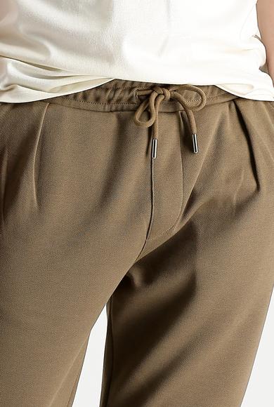 Erkek Giyim - KOYU BEJ 56 Beden Slim Fit Beli Lastikli İpli Spor Pantolon