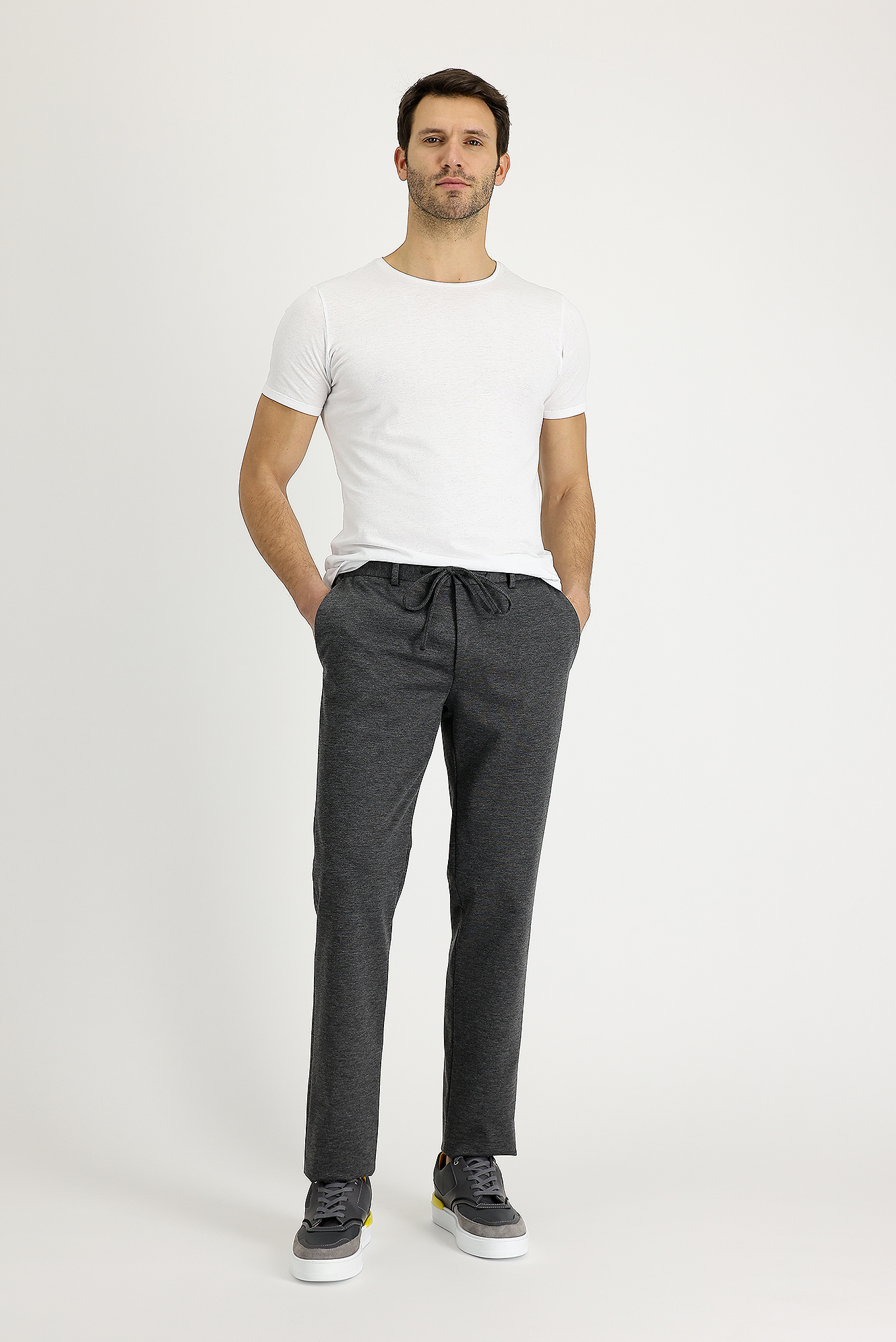 Kigili Slim Fit Beli Lastikli İpli Desenli Klasik Pantolon. 1