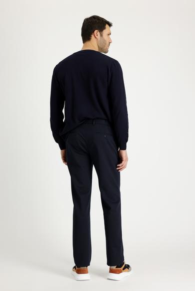 Erkek Giyim - KOYU LACİVERT 50 Beden Slim Fit Beli Lastikli İpli Desenli Klasik Pantolon