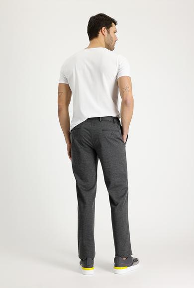 Erkek Giyim - ORTA GRİ 50 Beden Slim Fit Beli Lastikli İpli Desenli Klasik Pantolon