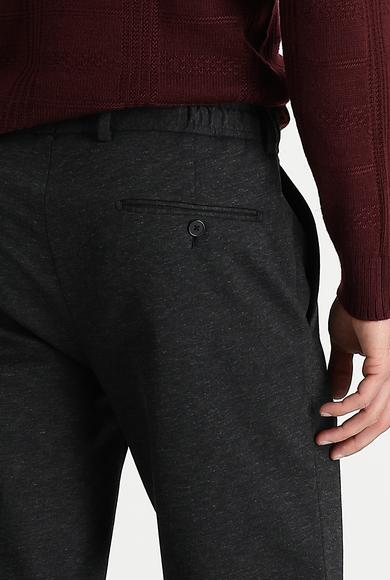 Erkek Giyim - KOYU ANTRASİT 44 Beden Slim Fit Beli Lastikli İpli Desenli Klasik Pantolon