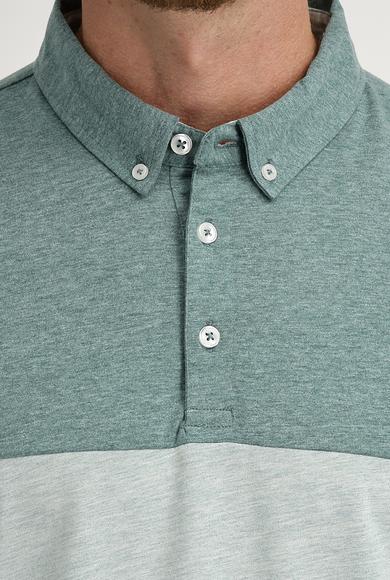 Erkek Giyim - ÇAĞLA YEŞİLİ XXL Beden Polo Yaka Regular Fit Desenli Tişört