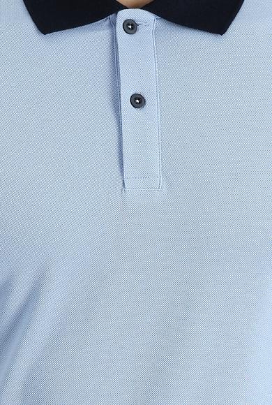 Erkek Giyim - UÇUK MAVİ L Beden Polo Yaka Slim Fit Desenli Tişört
