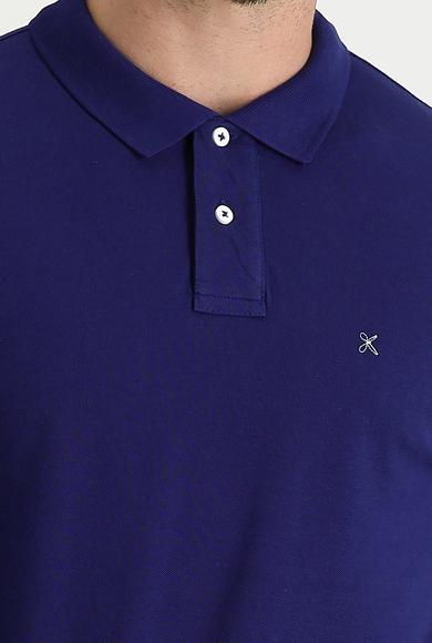 Erkek Giyim - ORTA LACİVERT S Beden Polo Yaka Slim Fit Nakışlı Tişört
