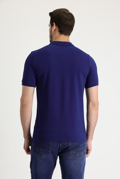 Erkek Giyim - ORTA LACİVERT XXL Beden Polo Yaka Slim Fit Nakışlı Tişört