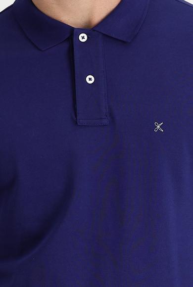 Erkek Giyim - ORTA LACİVERT M Beden Polo Yaka Regular Fit Nakışlı Tişört