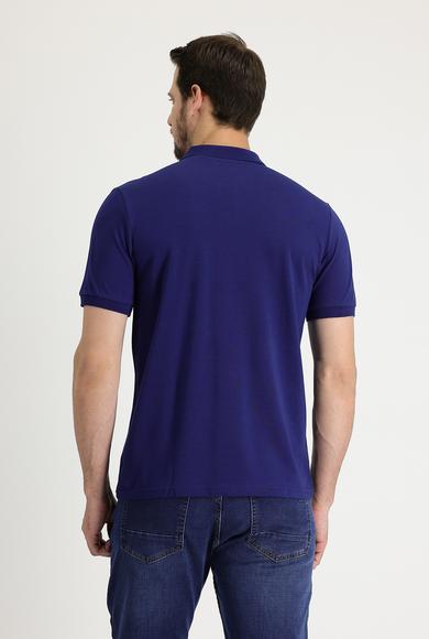 Erkek Giyim - ORTA LACİVERT M Beden Polo Yaka Regular Fit Nakışlı Tişört