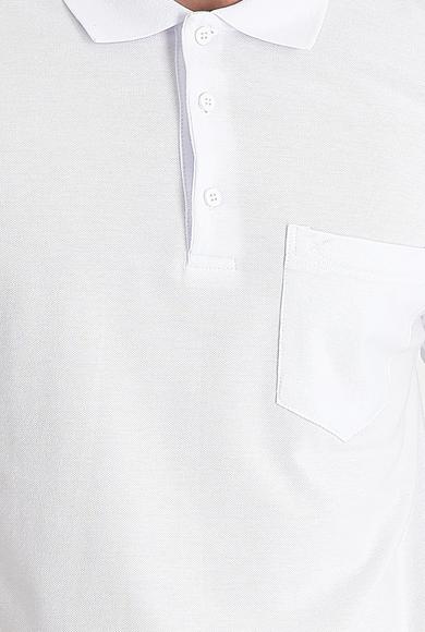 Erkek Giyim - BEYAZ XL Beden Polo Yaka Regular Fit Nakışlı Tişört