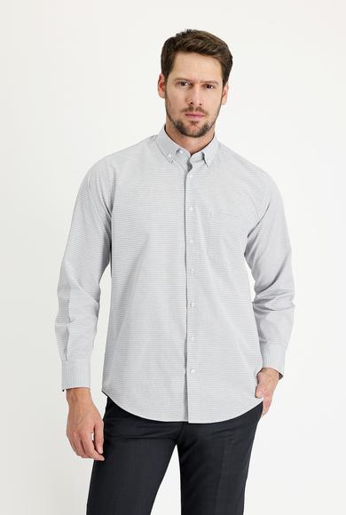 Erkek Giyim - AÇIK GRİ S Beden Uzun Kol Regular Fıt Ekose Gömlek