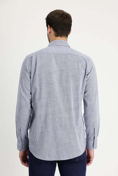 Erkek Giyim - KOYU LACİVERT 4X Beden Uzun Kol Regular Fit Desenli Gömlek
