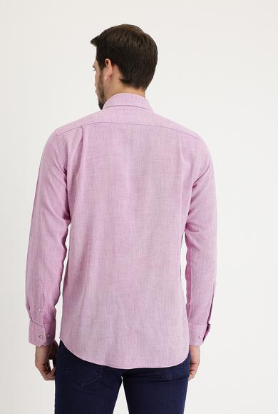 Erkek Giyim - PEMBE 3X Beden Uzun Kol Regular Fit Desenli Gömlek