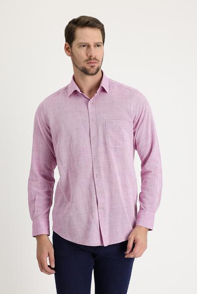 Erkek Giyim - PEMBE 3X Beden Uzun Kol Regular Fit Desenli Gömlek