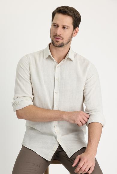 Erkek Giyim - AÇIK BEJ M Beden Uzun Kol Regular Fit Desenli Gömlek