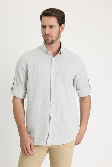 Erkek Giyim - AÇIK GRİ XL Beden Uzun Kol Regular Fit Desenli Gömlek