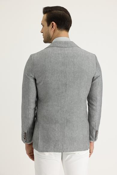Erkek Giyim - AÇIK GRİ 50 Beden Klasik Desenli Keten Ceket