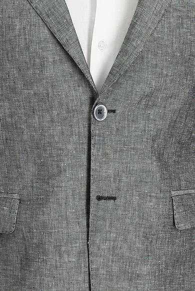 Erkek Giyim - ORTA GRİ 52 Beden Slim Fit Klasik Desenli Keten Ceket