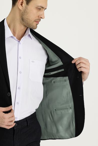 Erkek Giyim - SİYAH 50 Beden Slim Fit Desenli Ceket
