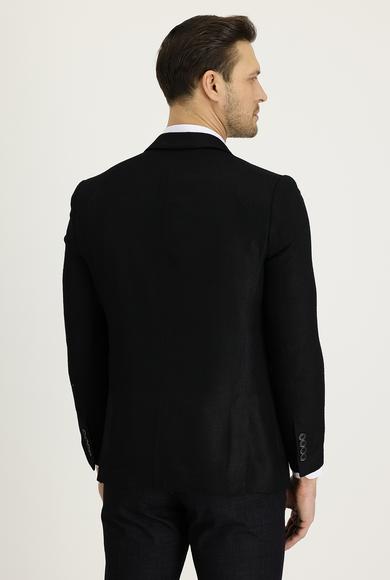 Erkek Giyim - SİYAH 48 Beden Slim Fit Desenli Ceket