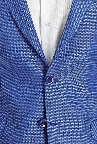 Erkek Giyim - AÇIK MAVİ 58 Beden Klasik Desenli Keten Ceket