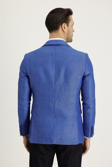 Erkek Giyim - AÇIK MAVİ 58 Beden Klasik Desenli Keten Ceket