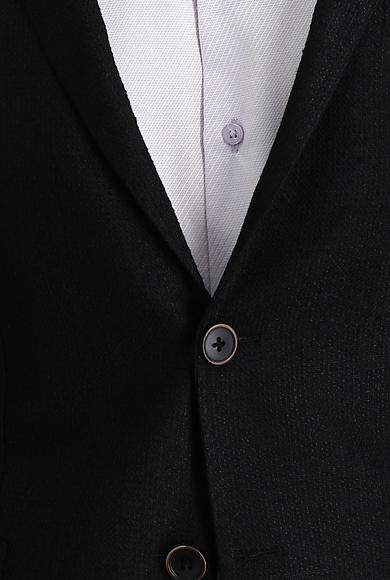 Erkek Giyim - SİYAH 48 Beden Slim Fit Desenli Ceket