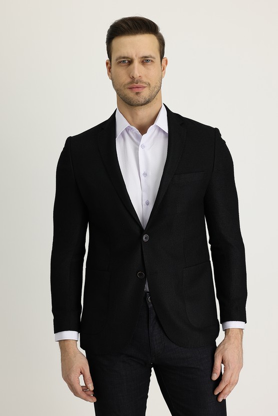 Erkek Giyim - Slim Fit Desenli Ceket