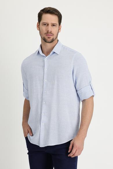 Erkek Giyim - AÇIK MAVİ 4X Beden Uzun Kol Regular Fit Desenli Gömlek