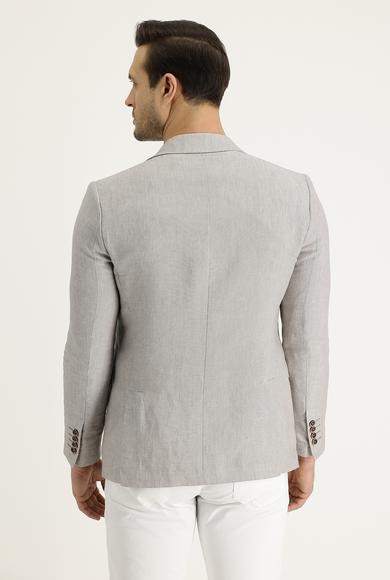 Erkek Giyim - AÇIK BEJ 56 Beden Slim Fit Klasik Desenli Keten Ceket