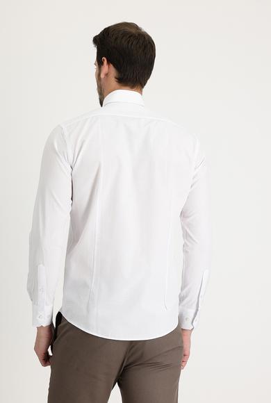 Erkek Giyim - BEYAZ XL Beden Uzun Kol Slim Fit Desenli Gömlek