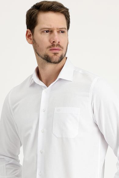 Erkek Giyim - BEYAZ XXL Beden Uzun Kol Regular Fit Desenli Gömlek