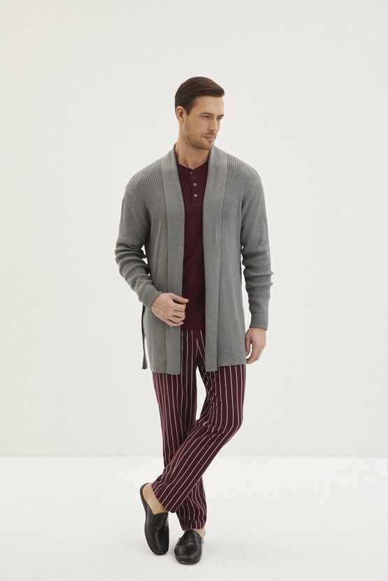 Erkek Giyim - 3'lü Triko Roblu Çizgili Pijama Takımı