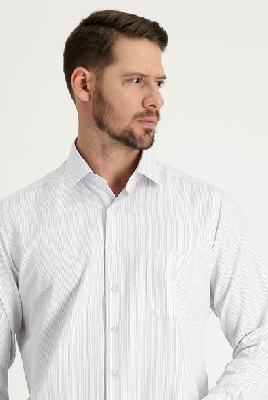 Erkek Giyim - KOYU LACİVERT L Beden Uzun Kol Çizgili Klasik Gömlek