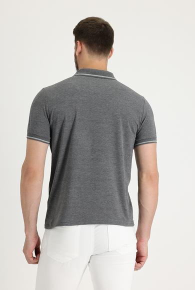 Erkek Giyim - KOYU ANTRASİT S Beden Polo Yaka Slim Fit Nakışlı Süprem Tişört