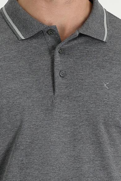 Erkek Giyim - KOYU ANTRASİT M Beden Polo Yaka Slim Fit Nakışlı Süprem Tişört