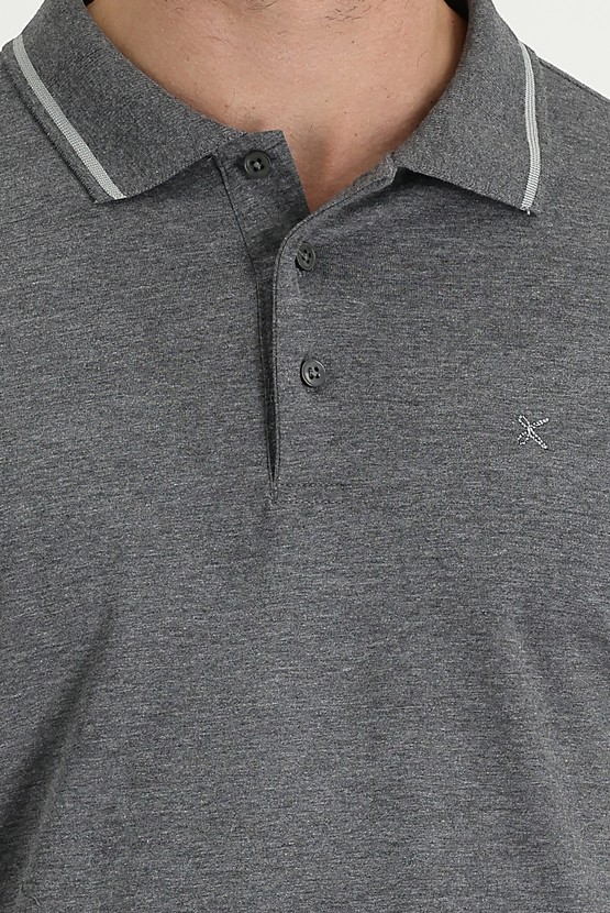 Erkek Giyim - Polo Yaka Slim Fit Nakışlı Süprem Tişört
