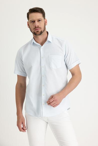 Erkek Giyim - AÇIK MAVİ S Beden Kısa Kol Regular Fit Desenli Gömlek