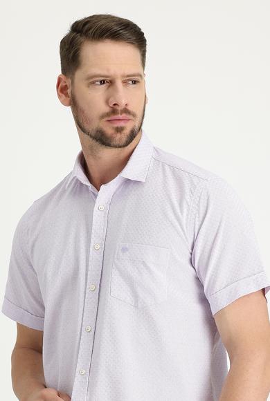 Erkek Giyim - LİLA 3X Beden Kısa Kol Regular Fit Desenli Gömlek