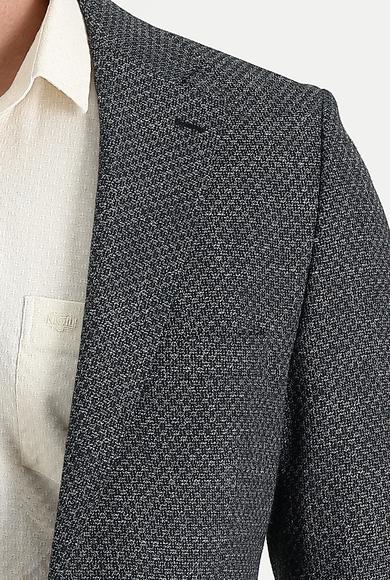 Erkek Giyim - SİYAH 52 Beden Relax Fit Desenli Keten Ceket