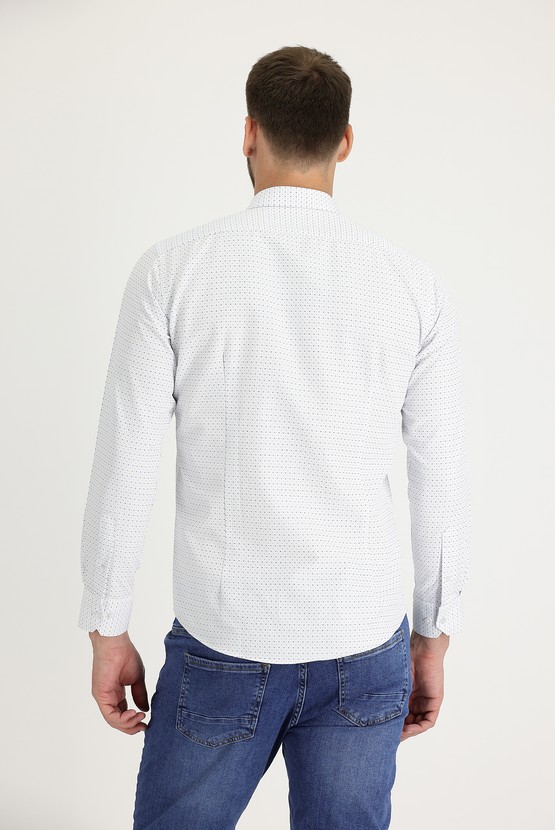 Erkek Giyim - Uzun Kol Slim Fit Desenli Gömlek