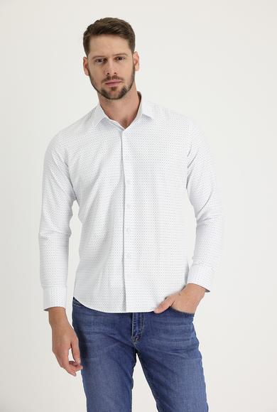 Erkek Giyim - AÇIK MAVİ L Beden Uzun Kol Slim Fit Desenli Gömlek