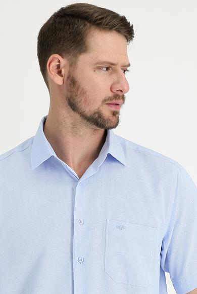Erkek Giyim - UÇUK MAVİ 3X Beden Kısa Kol Regular Fit Desenli Gömlek