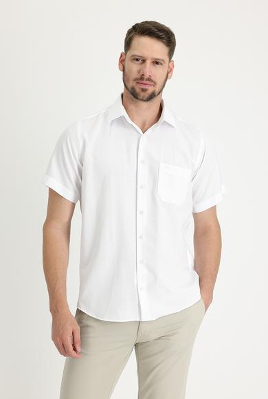 Erkek Giyim - BEYAZ 3X Beden Kısa Kol Regular Fit Desenli Gömlek