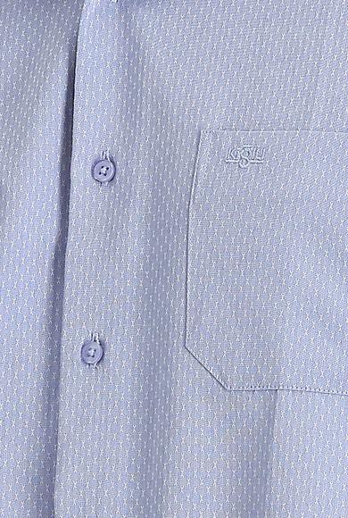Erkek Giyim - AÇIK MAVİ 3X Beden Kısa Kol Regular Fit Desenli Gömlek