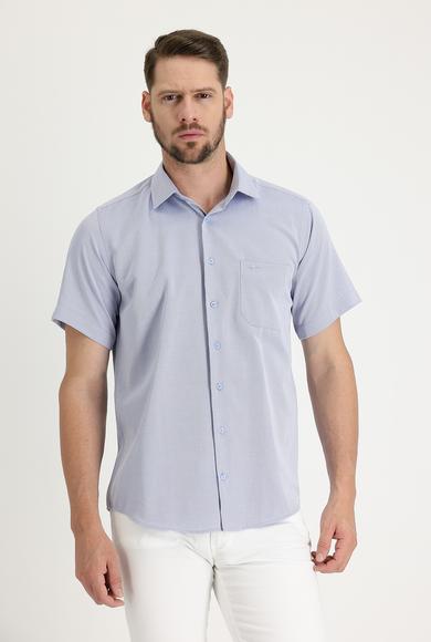 Erkek Giyim - AÇIK MAVİ 4X Beden Kısa Kol Regular Fit Desenli Gömlek