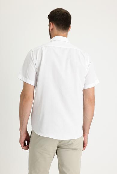 Erkek Giyim - BEYAZ 3X Beden Kısa Kol Regular Fit Desenli Gömlek
