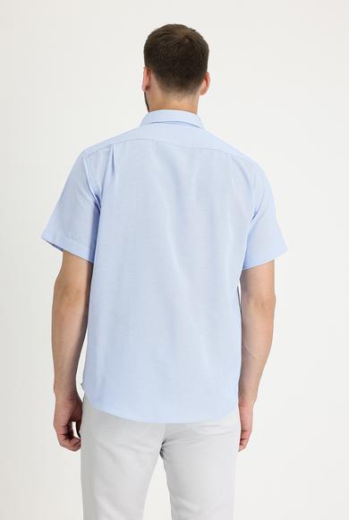 Erkek Giyim - UÇUK MAVİ 3X Beden Kısa Kol Regular Fit Desenli Gömlek