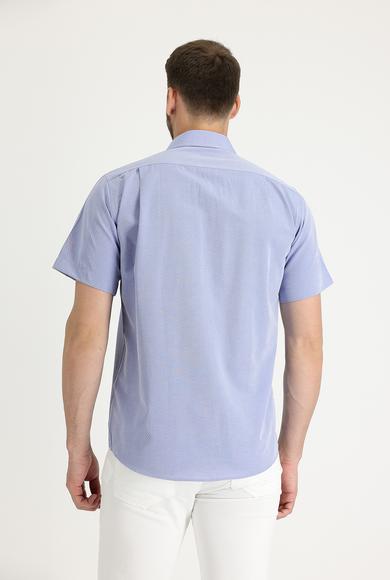 Erkek Giyim - AÇIK MAVİ 3X Beden Kısa Kol Regular Fit Desenli Gömlek