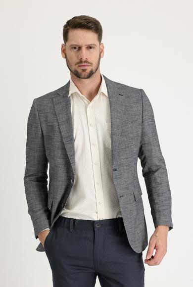 Erkek Giyim - SİYAH 52 Beden Regular Fit Desenli Ceket