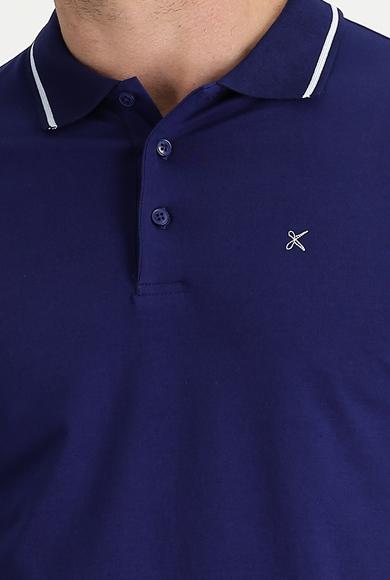 Erkek Giyim - ORTA LACİVERT XL Beden Polo Yaka Slim Fit Nakışlı Süprem Tişört