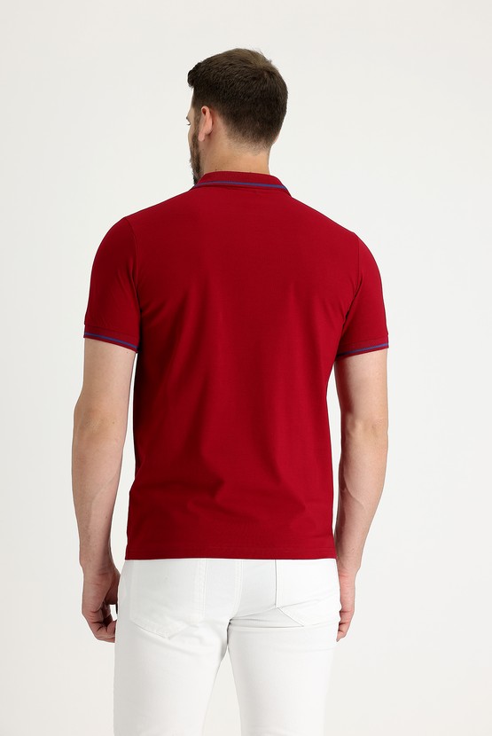 Erkek Giyim - Polo Yaka Slim Fit Nakışlı Süprem Tişört